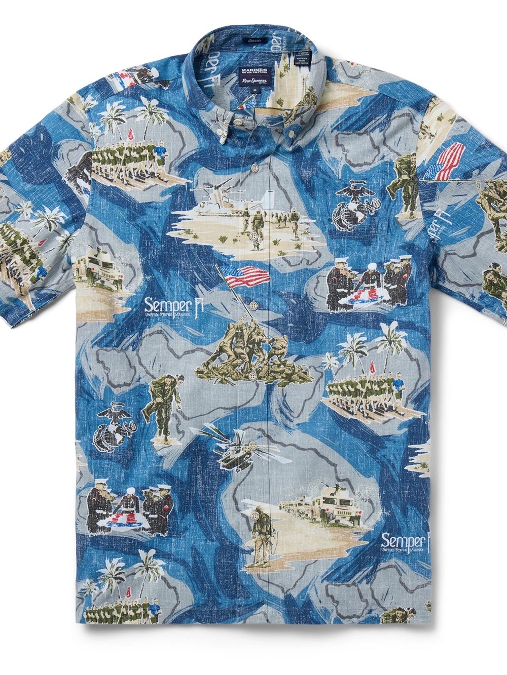 Reyn Spooner USMC Marine Corps Red White Blue Military Button-Down Shirt